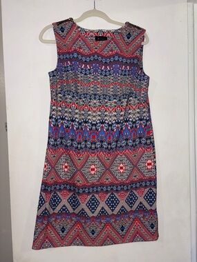 AB Studio Sleeveless Midi Dress in Red, Blue & White